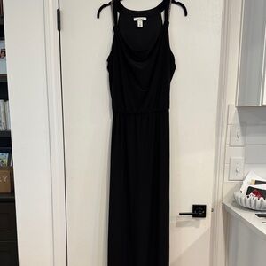 White House Black Market Elegant Black Maxi Dress with Chain Accents